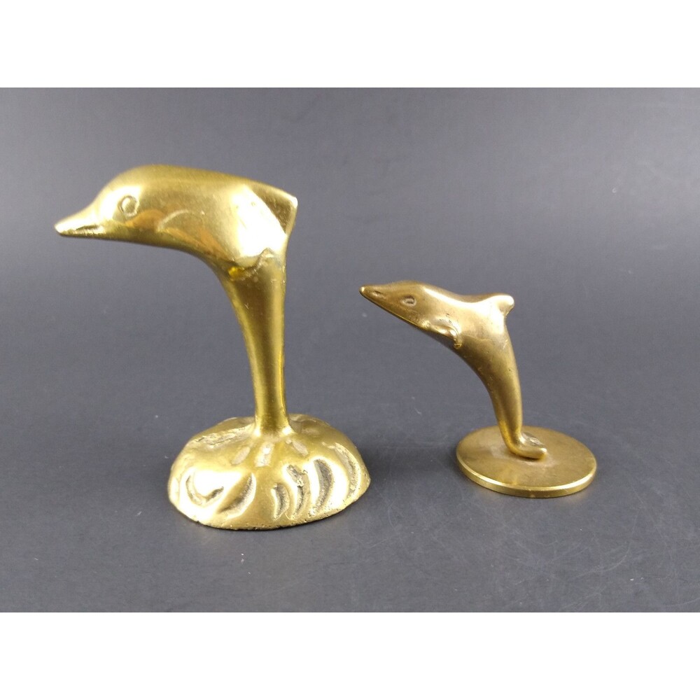 Vintage Leonard Brass Dolphin Porpoise Small Figurine and 1 Smaller Unmarked